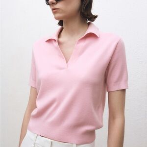 Light Pink Wool/Cotton Short Sleeve Polo Top